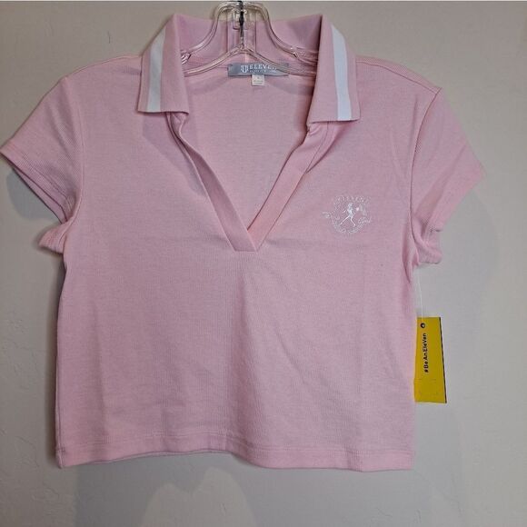 Eleven By  Williams Womens Baseline Pink Tennis Polo Crop Top Shirt NWT - Picture 1 of 7